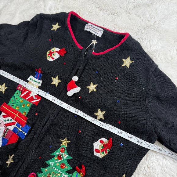 Tiara International Christmas Vintage Santa Sweater Full Zip Cardigan Women's L - Picture 4 of 6